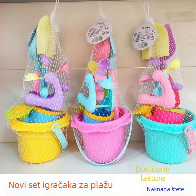 Veliki plastični set za plažu s alatima za pijesak i pješčanim satom
