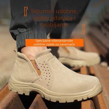Na skladištu muške cipele za zaštitu — otporne na udarce i probijanje, prozračne, lagane, koža, čelična prstna kapica, za zavarivanje, protuklizne