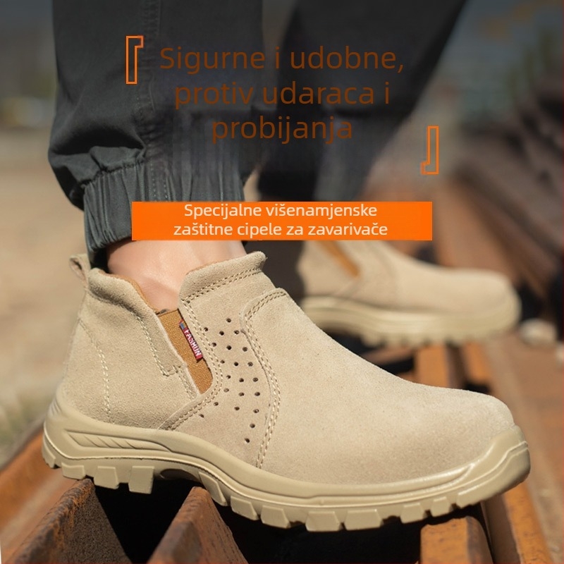 Na skladištu muške cipele za zaštitu — otporne na udarce i probijanje, prozračne, lagane, koža, čelična prstna kapica, za zavarivanje, protuklizne