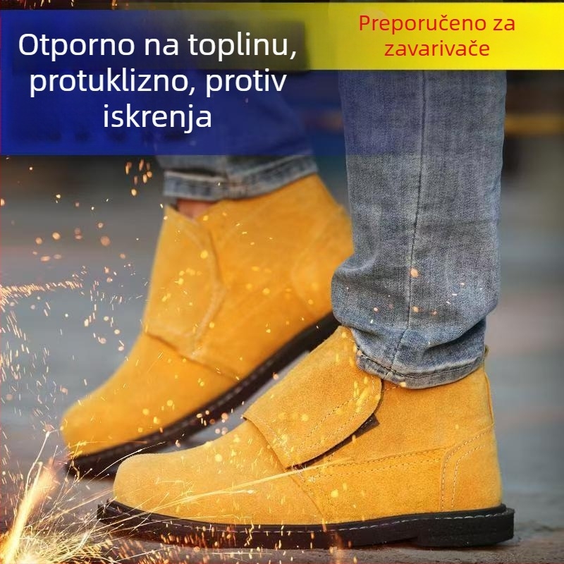 Radne cipele s gumom i nubuk gornjim dijelom, visoka temperaturna otpornost, čelična vrh, otporne na udarce i perforacije, izdržljive, protuklizne, za zavarivanje