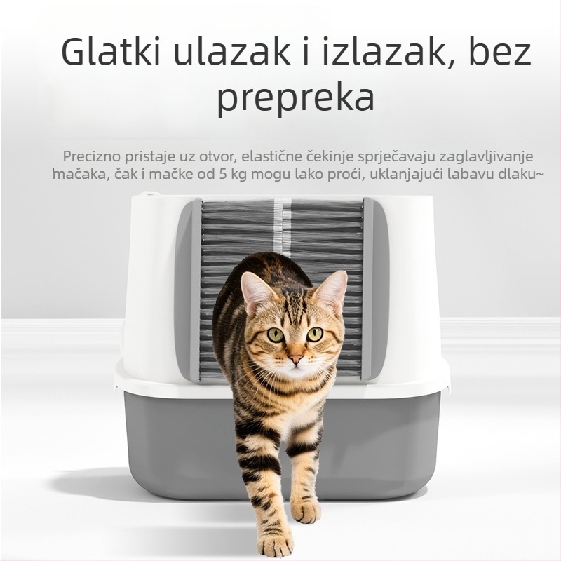 Extra velika zatvorena kutija za mačji pijesak s kontrolom mirisa, uklanjanjem dlaka i matom za pijesak