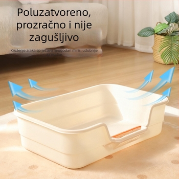 Velika poluzatvorena kutija za mačke s širokim i ojačanim stranama, pogodna za odrasle mačke i mačiće, protiv prskanja