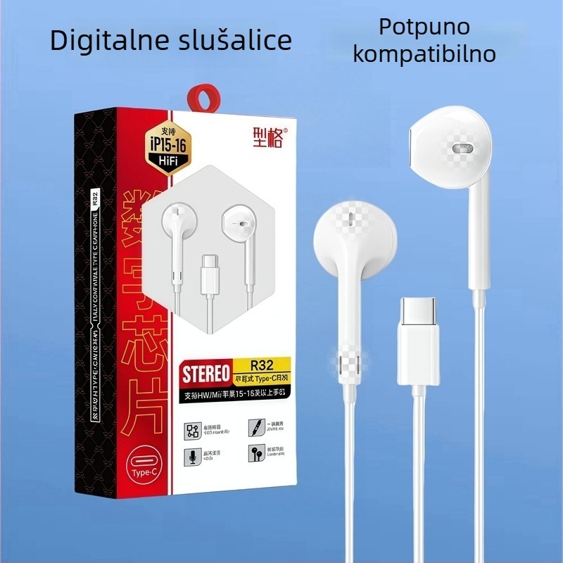 Žičane in-ear slušalice visoke kvalitete zvuka, Type-C, digitalni bas, kompatibilno s Huawei i Xiaomi