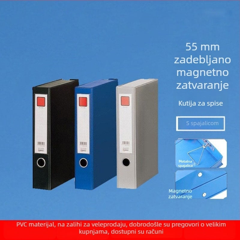 A1236 PVC kutija za dokumente s magnetskom kopčom, A4 kutija za dokumente, 55 mm, s klipom za papir