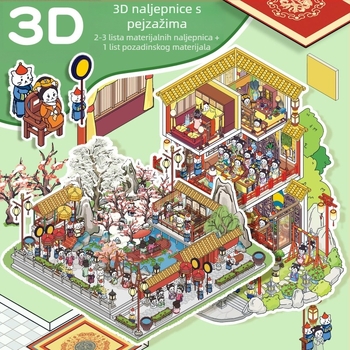 Veliko izdanje u antičkom stilu mini krajinski prizor naljepnice za DIY, 2.5D slojevite naljepnice