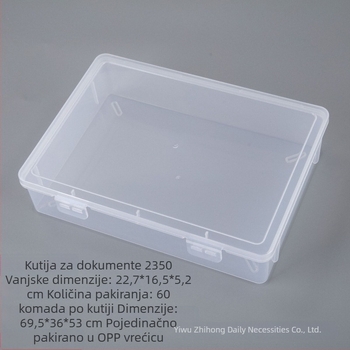Pravokutna prozirna PP plastična kutija za dokumente s poklopcem, organizator alata i dijelova, uredski pribor