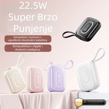 Međunarodna power banka s brzim punjenjem i ugrađenim kabelom, kompakna visoka kapaciteta prijenosna baterija, dar s prilagođenim logotipom