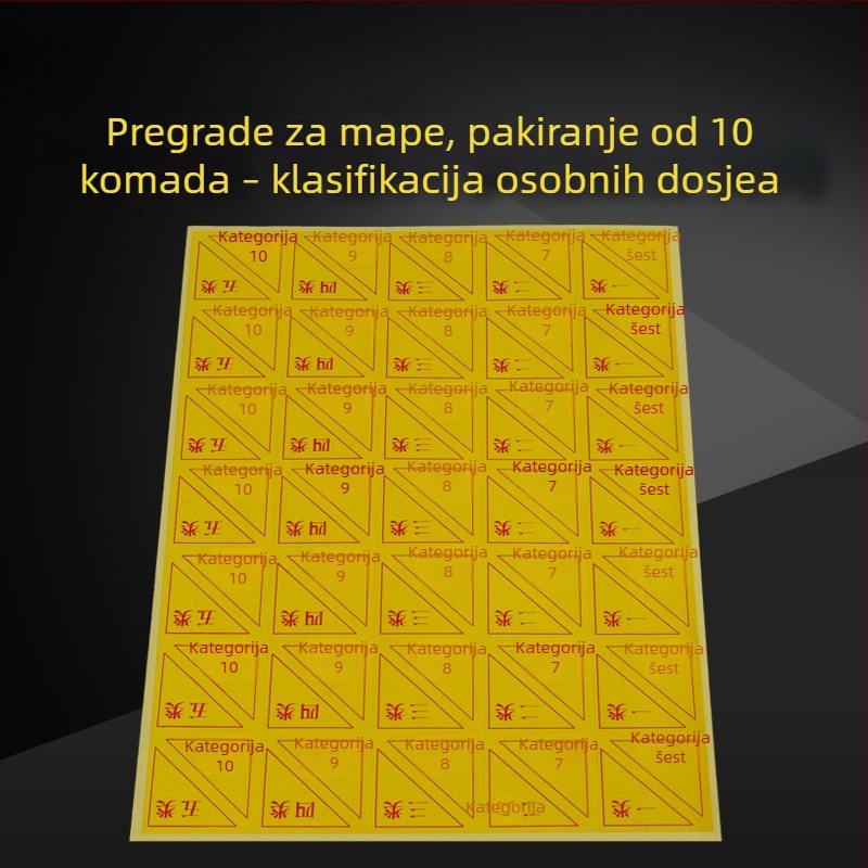 Set od 10 samoljepljivih naljepnica za klasifikaciju osobnih dosjea, deset glavnih kategorija, naljepnice za označavanje i razdjelne stranice