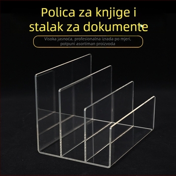 Prozirni akrilni stolni izložbeni stalak za dokumente i sitne predmete, proziran dizajn, moderni minimalistički stil, prilagodljiv
