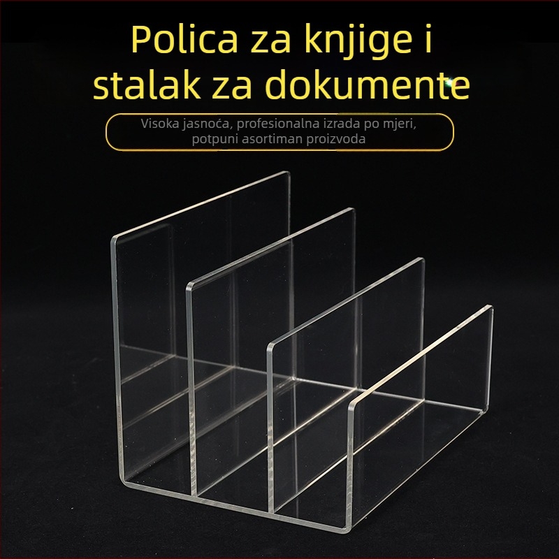 Prozirni akrilni stolni izložbeni stalak za dokumente i sitne predmete, proziran dizajn, moderni minimalistički stil, prilagodljiv