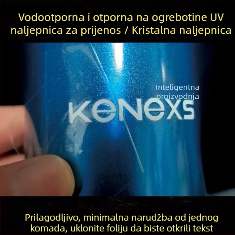 Kristalna UV prijenosna naljepnica s filmom za ljuštenje i tekstom, logo tvrtke, vodootporna PVC sitotisk naljepnica