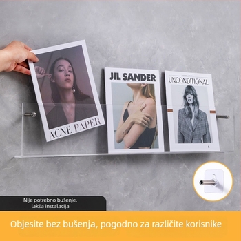 Zidni akrilni regal za knjige i časopise — prozirni zidni izložbeni stalak