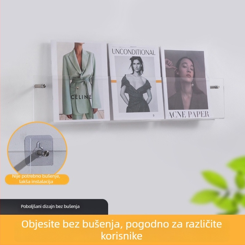 Zidni akrilni regal za knjige i časopise — prozirni zidni izložbeni stalak