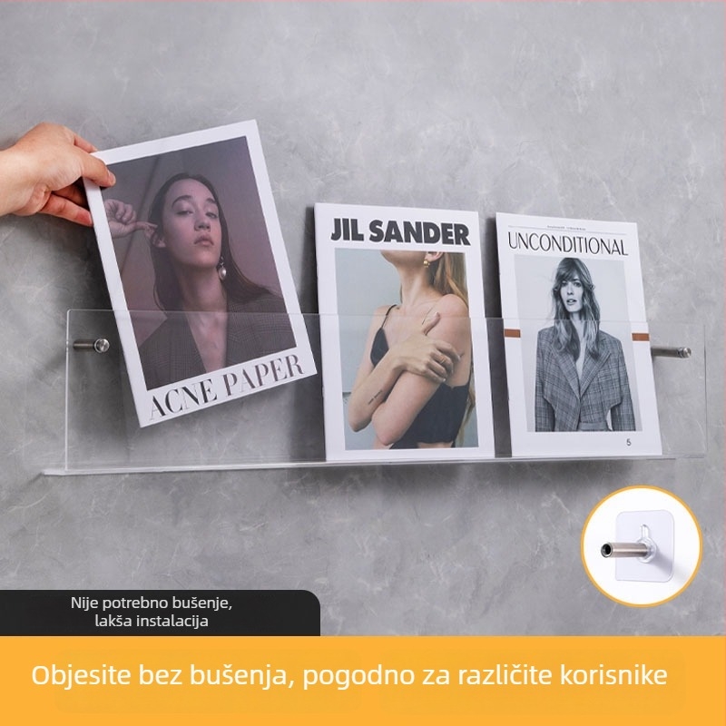 Zidni akrilni regal za knjige i časopise — prozirni zidni izložbeni stalak