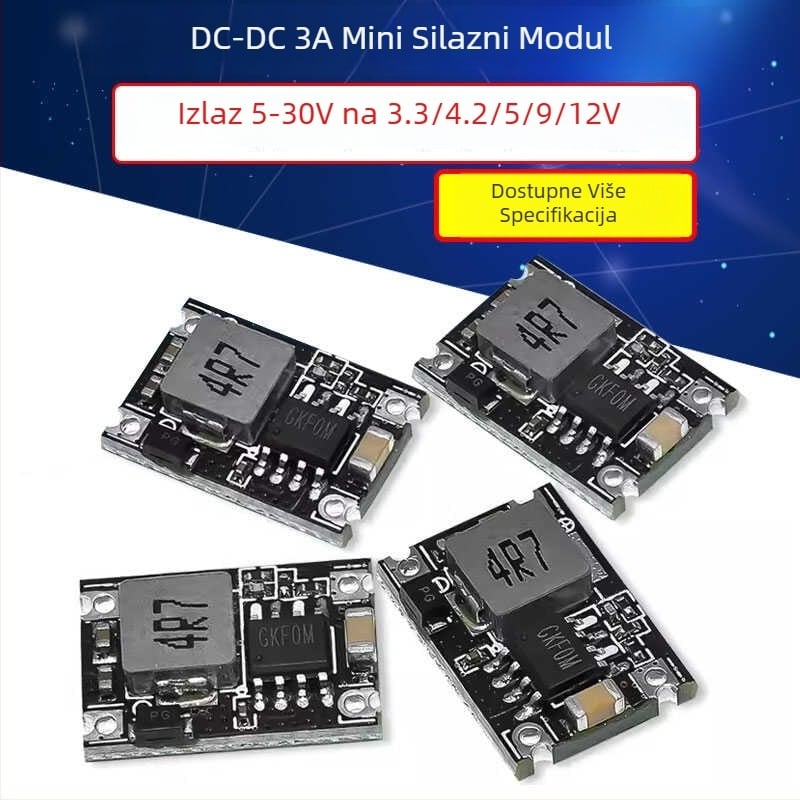 DC-DC mini modul za napajanje vozila, ulaz 6–30V, izlazi 3.3/4.2/5/9/12V, 3A