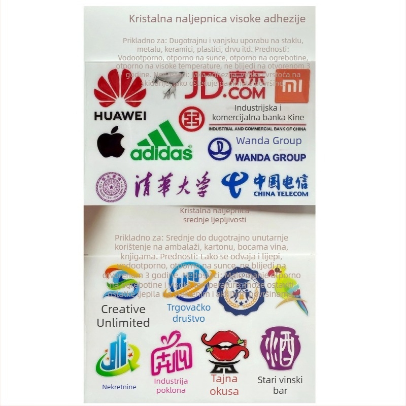 Prenosne naljepnice logotipa s šupljim slovima i folijom za čajne etikete – kristalne samoljepljive naljepnice