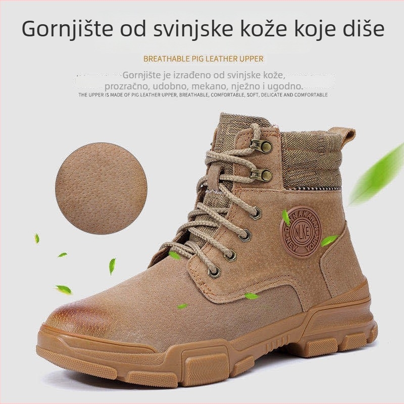 Srednje visoke zaštitne čizme od svinjske kože sa čeličnim prstom — otporne na udarce, probijanje, habanje, protuklizne, zimski tople