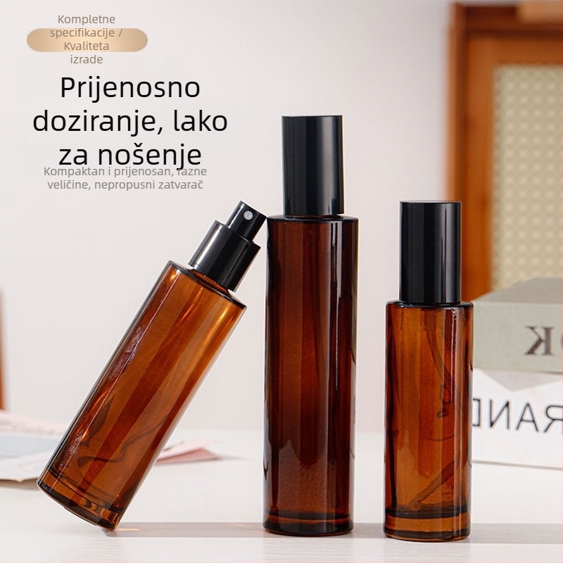 Braon staklena bočica za losion s pumpicom i bočica za raspršivač za kozmetiku – prazna bočica za uzorak