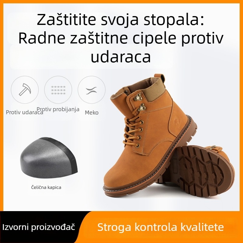 Muške zaštitne radne cipele s čeličnim vrhom, visokim krojem, otporne na probijanje i klizanje, koža od mikrovlakana