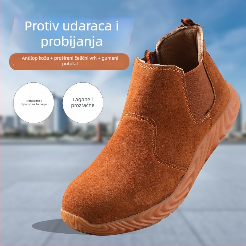 Visoko podignute zaštitne cipele za zavarivače, suede koža, čelična zaštita prstiju, otporne na udarce i perforacije, prozračne, mekana đon