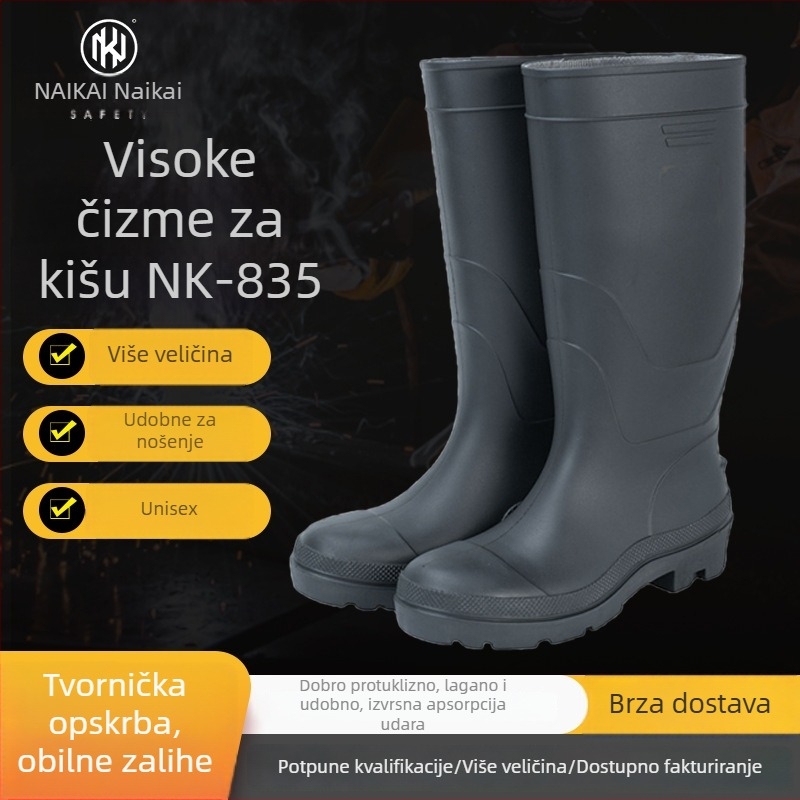 PVC mat visoke čizme za kišu s čeličnom prstom, otporne na probijanje i habanje, unisex