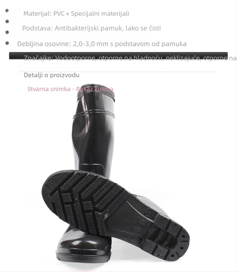 Jidun PVC čizme za prehrambenu industriju srednje visine s pamukom za podstavu, otporne na ulje, vodonepropusne i protuklizne, crne