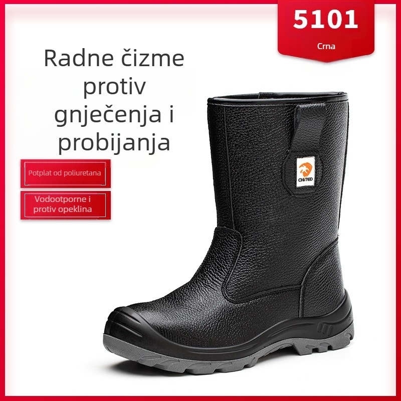 Visoke čizme za zaštitu rada od kože bivole s čeličnim prstom, otporne na udarce i probijanje, vodootporne za naftna polja, duge čizme