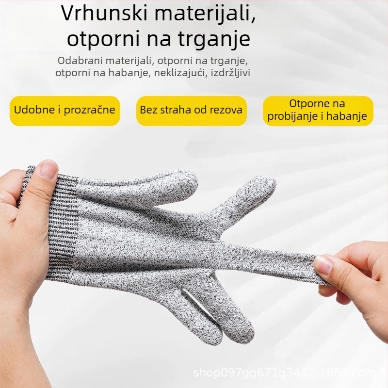 Rukavice za zaštitu od posjekotina, razina 5, otporne na habanje i prozračne, za obradu strojeva, metala i stakla.