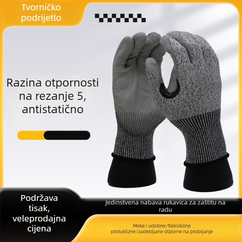 PU premazane rukavice za zaštitu od rezanja, otporne na habanje, protuklizne, ojačana dlan, EN 388 razina 5 zaštite od rezanja, mogućnost ispisa