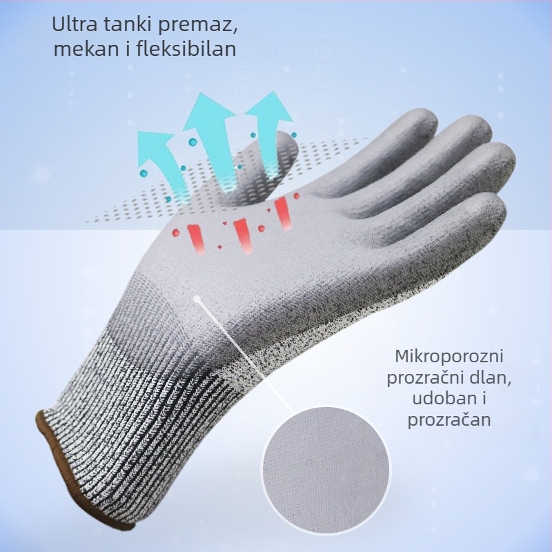Xingyu PU6001 rukavice otporne na rez, razina 5, H515, otporne na habanje, prozračne radne zaštitne rukavice