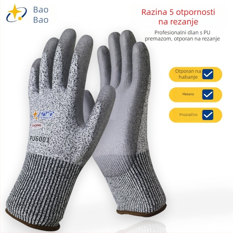Xingyu PU6001 rukavice otporne na rez, razina 5, H515, otporne na habanje, prozračne radne zaštitne rukavice