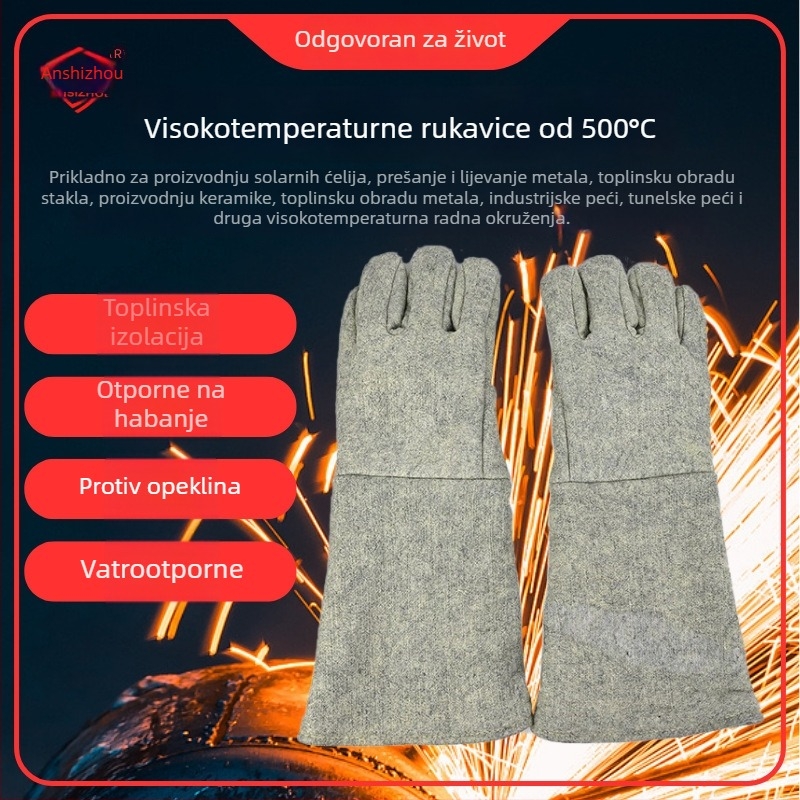 Rukavice visokotemperaturne do 500°C, industrijska izolacija i zaštita od rezanja, aramidno-ugljikova vlakna smjesa 95002