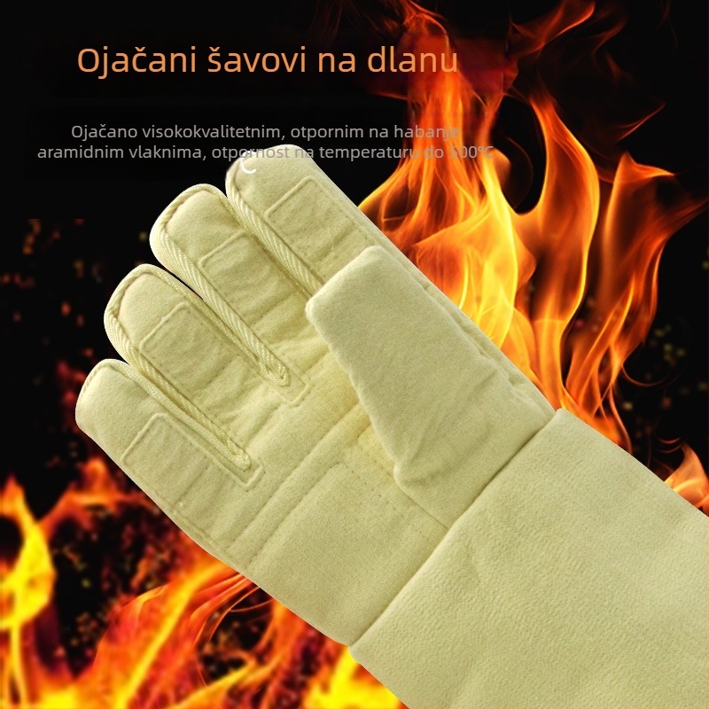 Aramidne rukavice za visoke temperature 1414, vatrootporne, otporne na rezanje, dvostruki sloj, toplinska izolacija, industrijske rukavice