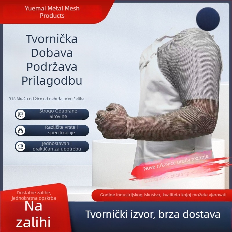 Petoprstne rukavice od žice, s dužim manžetama, otporne na rez od nehrđajućeg čelika