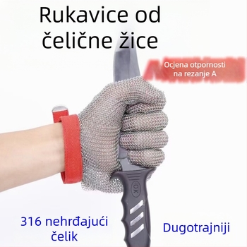 Rukavice otporne na posjekotine od čeličnih žica s zaštitnim čeličnim prstenom, nehrđajući čelik 316, za rezanje i opasne poslove, rukovanje ribama