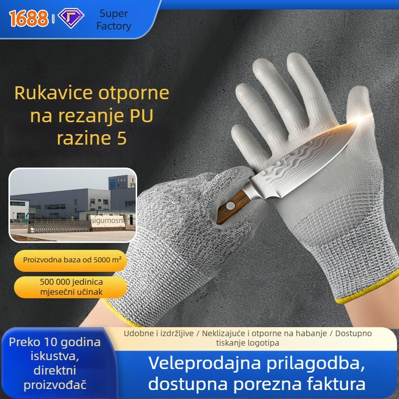 Prilagođene PU rukavice otporne na posjekotine, razina 5, za vrtlarstvo i ribolov, otporne na habanje i ogrebotine