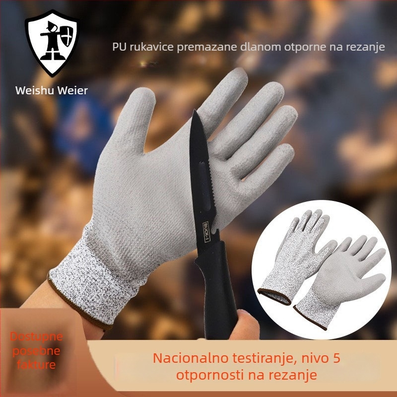 Guard Weier PU rukavice otporne na rezanje, siva dlan prekrivena PU, otporne na habanje i protuklizne, za industriju stakla, strojnu obradu, automobinsku industriju i elektroničku montažu.