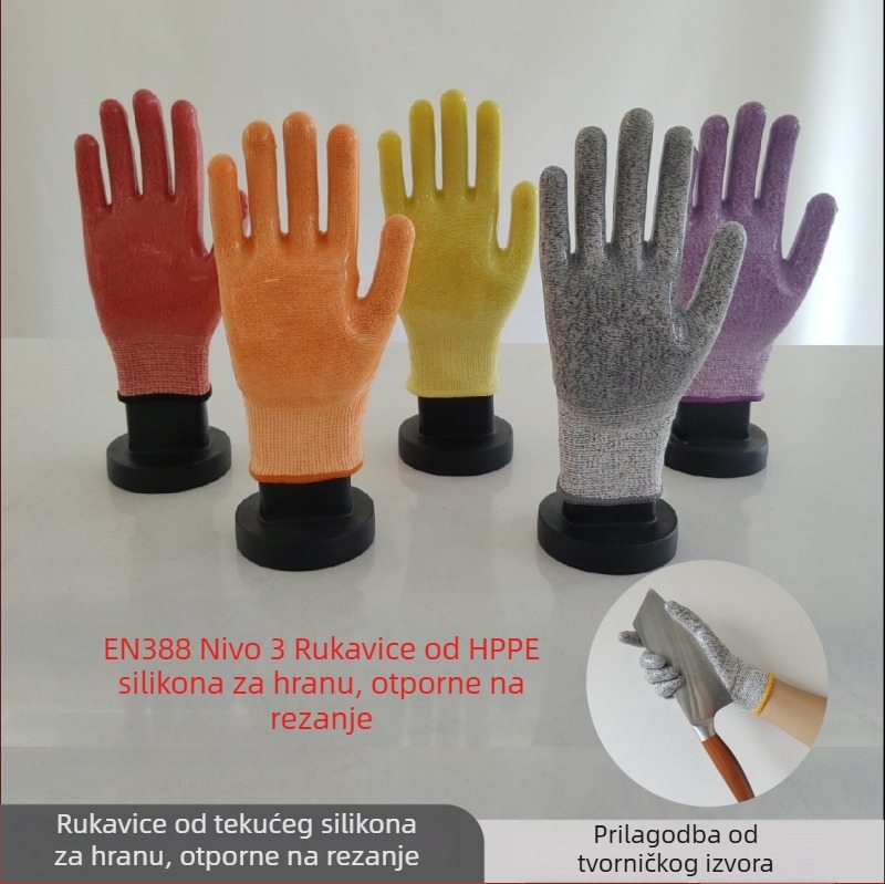 De yan Rukavice otporne na rezanje s tekućim silikonom prehrambene klase, HPPE + silikon gel, za preradu hrane i laboratorije