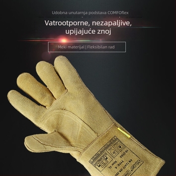 Witex 10-2000 Kožne rukavice za zavarivanje s kosim palcem, toplinska izolacija i otpornost na visoke temperature, vatrootporne i plamenom otporne, rezne otporne