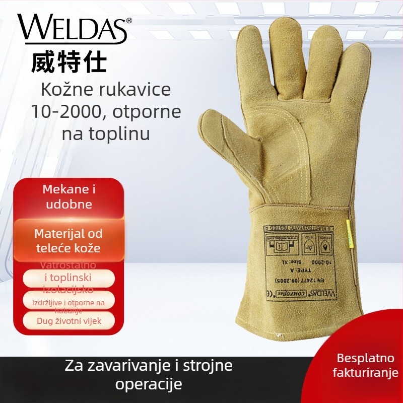 Witex 10-2000 Kožne rukavice za zavarivanje s kosim palcem, toplinska izolacija i otpornost na visoke temperature, vatrootporne i plamenom otporne, rezne otporne