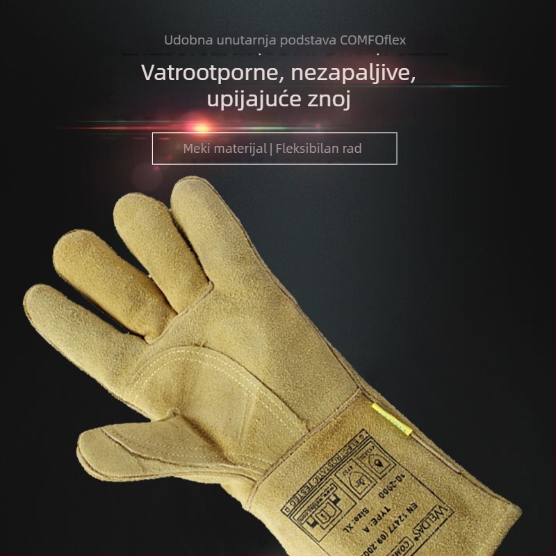 Witex 10-2000 Kožne rukavice za zavarivanje s kosim palcem, toplinska izolacija i otpornost na visoke temperature, vatrootporne i plamenom otporne, rezne otporne