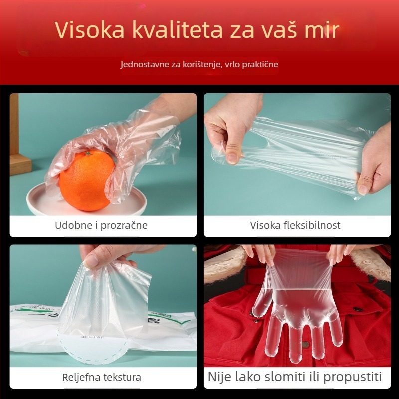 Jednokratne rukavice, prehrambene kvalitete, debeli PE, prozirne, za komercijalni catering