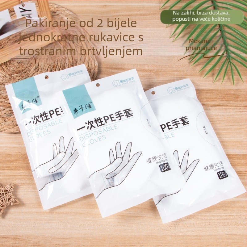 Jednokratne prozirne plastične rukavice, prehrambene kvalitete, debljine 0,05–0,1 mm, za catering i kućnu upotrebu, PE, veličine S–XL
