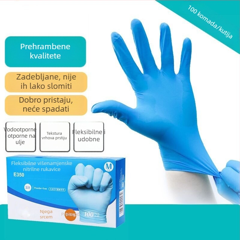 Jednokratne nitrilne rukavice E350, prehrambena kvaliteta, bez praha, otporne na ulje, teksturirana površina, otporne na habanje