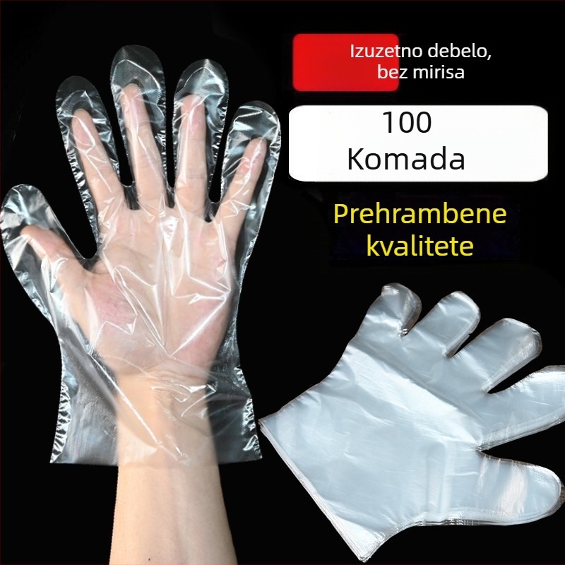 Jednokratne zaštitne rukavice za kuhinju i dom, zadebljane, prozirne, PE materijal, za frizerske i catering potrebe, pakiranje 100 kom