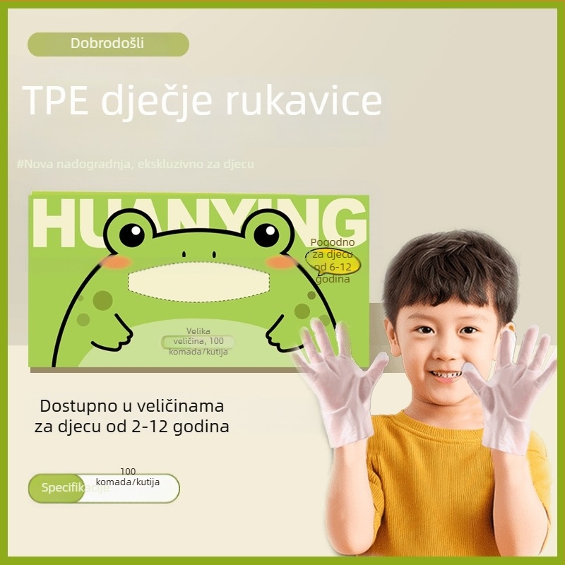 Dječje jednokratne rukavice od TPE, debljih, otporne na ulje i vodootporne, u žabljem dizajnu