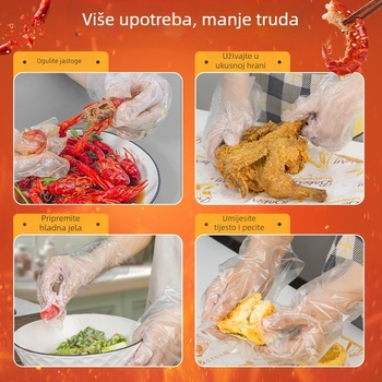 Jednokratne PE rukavice, individualno pakiranje, prehrambene klase, otporne na ulje, debele i izdržljive, za catering i komercijalnu upotrebu
