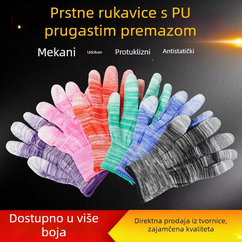 Najlon rukavice s PU premazom, lagane ljetne, s premazom vrhova prstiju, antistatike za elektroničku montažu