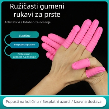 Antistatične jednokratne ružičaste latex zaštitne prstenove za prste, bez prašine, vodootporne, otporne na habanje, veličina M, duljina 7.5–8.5 cm, debljina 0.14 mm