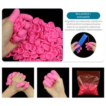 Antistatične jednokratne ružičaste latex zaštitne prstenove za prste, bez prašine, vodootporne, otporne na habanje, veličina M, duljina 7.5–8.5 cm, debljina 0.14 mm